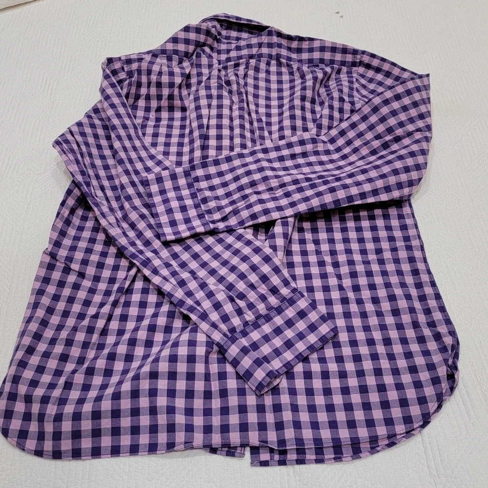 J. CREW Large button down. Purple‎ gingham.